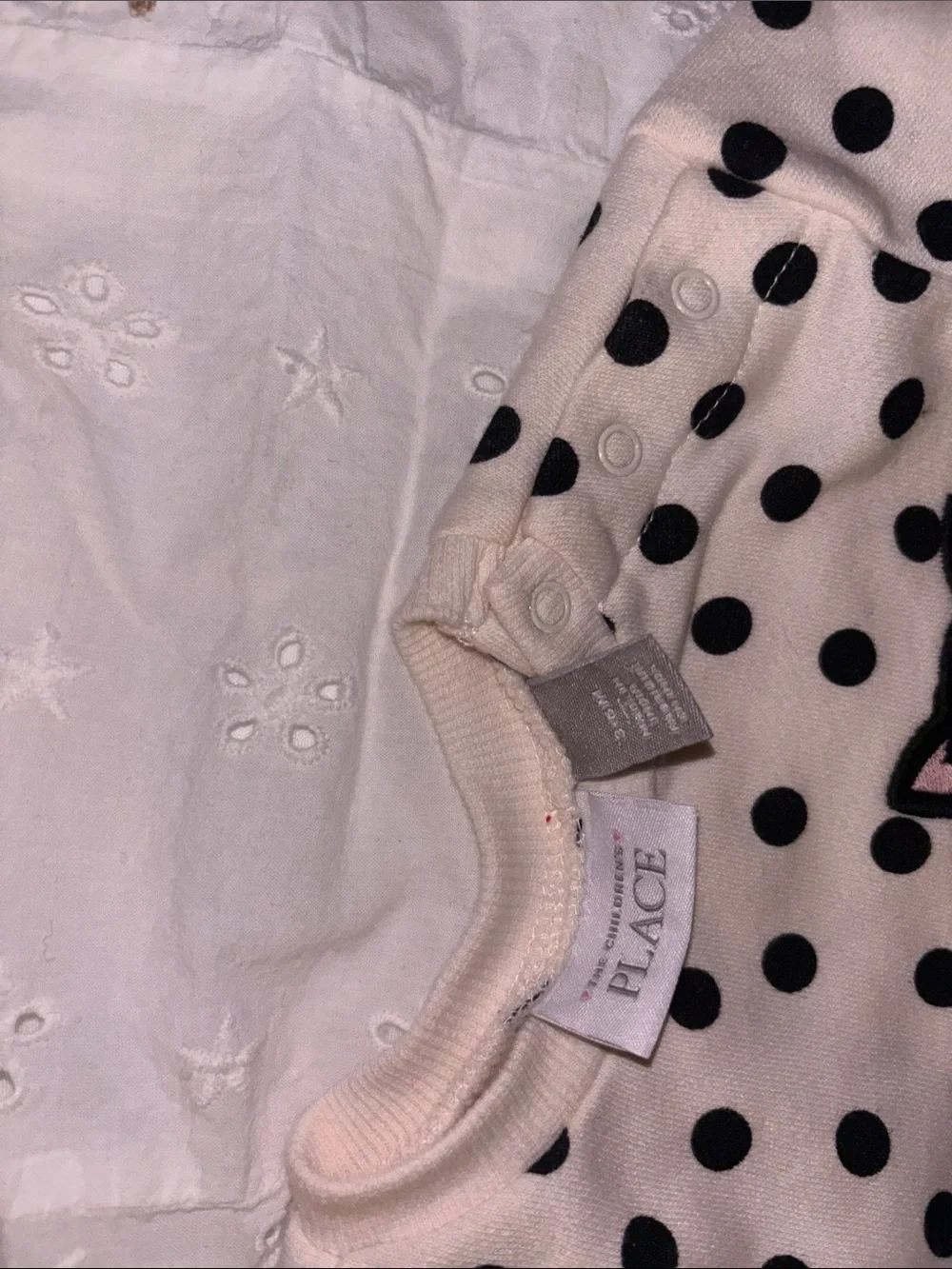 The Children's Place Cream & Black Polka Dot Dress with Cat Applique